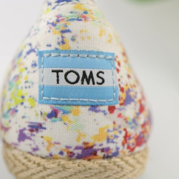 TOMS Womens Bernardo Pump Size 9 White Red Splash Canvas Open Toe Wedge Heel - Picture 7 of 12